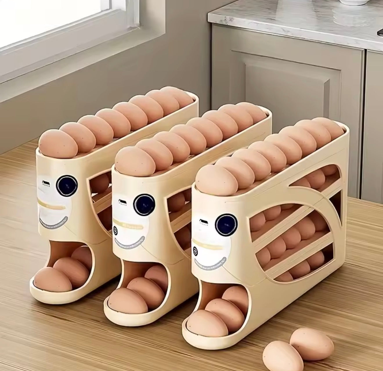 3-Tier Rolling Egg Storage Container for Refrigerator Holds 24 Eggs Organizer Rack Large Capacity Kitchen & Fridge Storag